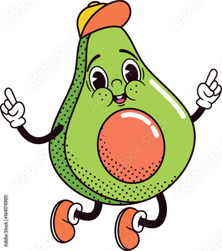 Groovy carefree avocado fruit vector illustration