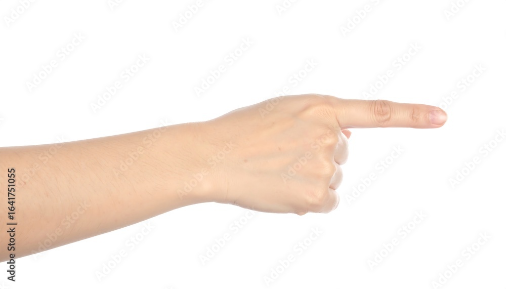 Human Hand Pointing with Index Finger Extended on White Background Human Hand Pointing with Index Finger Extended on White Background