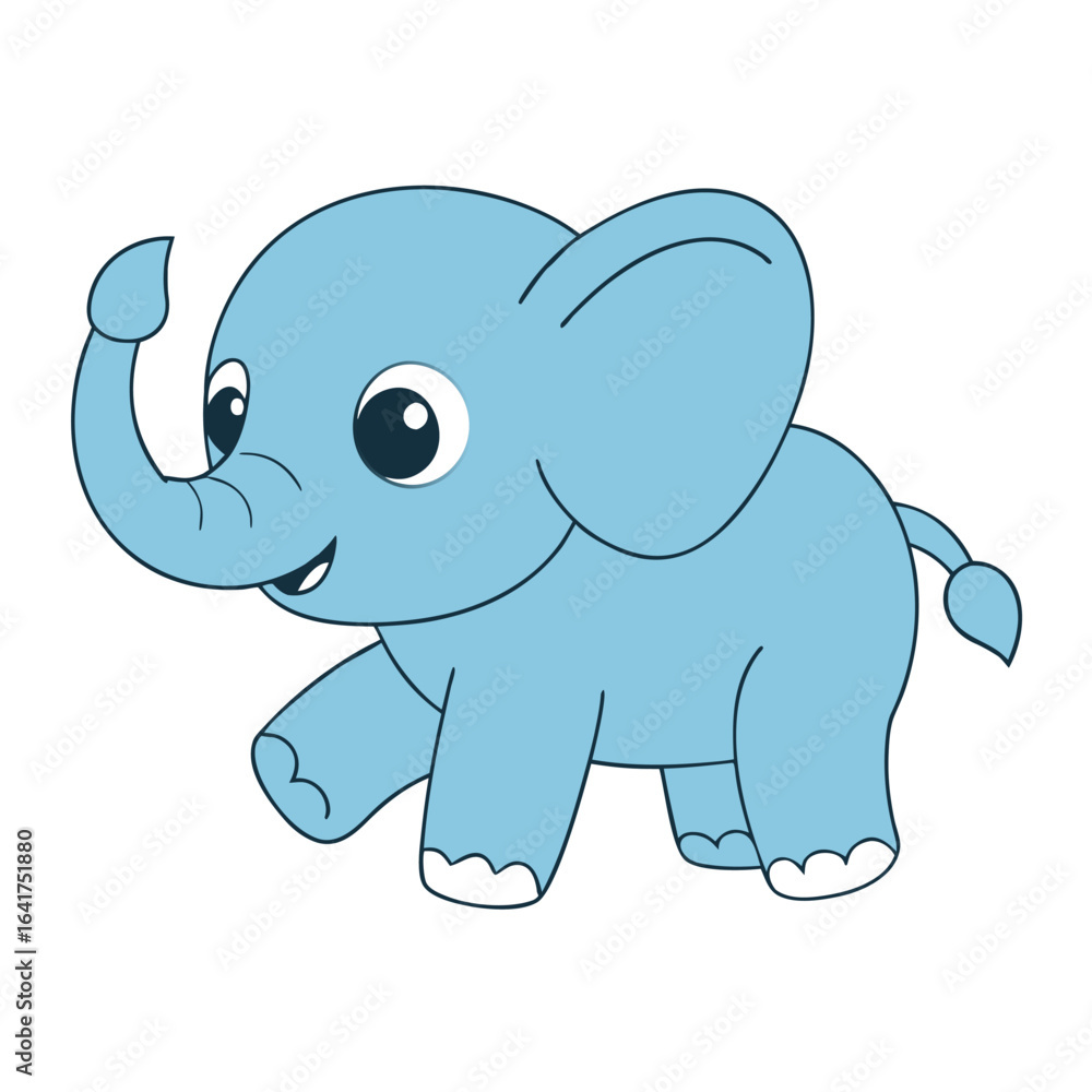 Naklejka premium Cute baby elephant moving in place with happy gentle steps Vector illustration