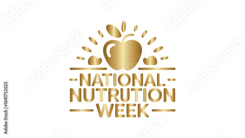 Golden National Nutrition Week Design with Sunburst Apple Icon on Transparent Background