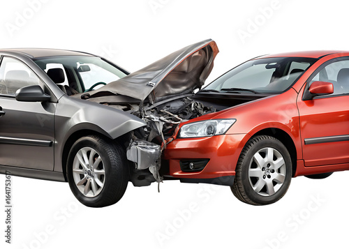 two cars accident violently facing each other isolated on  white background PNG ,AI GENERATED 