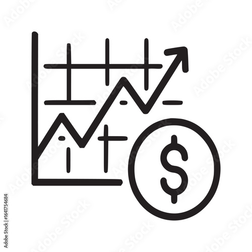 A line graph showing an upward trend with a dollar sign indicating financial growth and investment gain