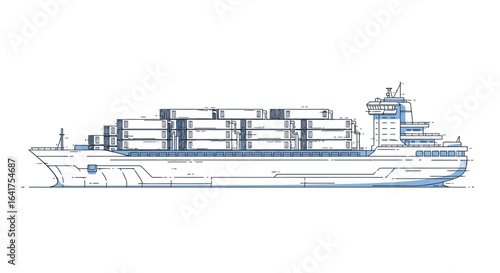 Container Ship Cargo Vessel Line Art Illustration.