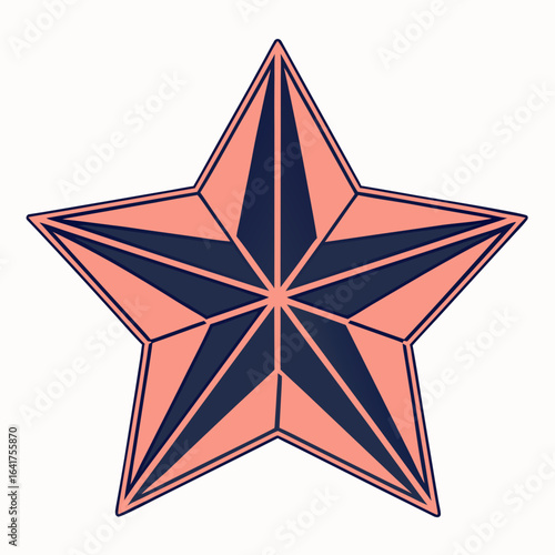 Geometric star shape in coral and navy blue with thin outline symbol