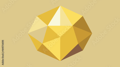 Golden Icosahedron Geometric Shape on a Muted Gold Background polyhedron crystal