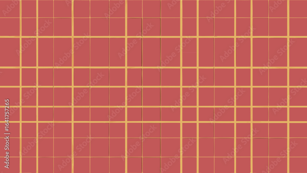 Fototapeta premium Red Tiled Wall With Yellow Grid Lines Texture Background vector illustration