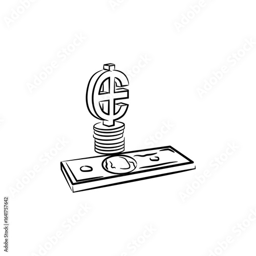 Money and Currency Symbol Sketch Illustration