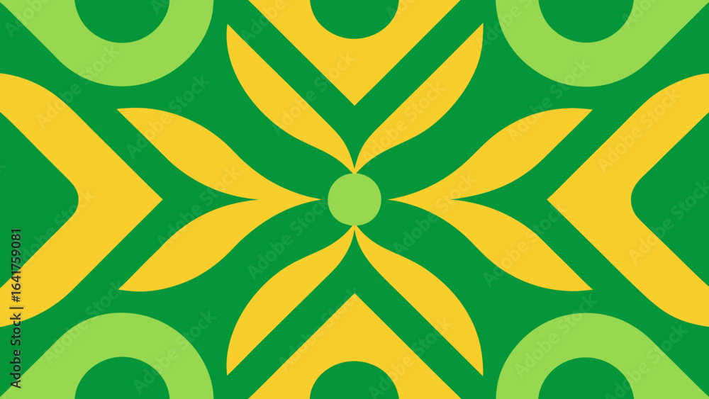 Fototapeta premium Vibrant Green and Yellow Abstract Floral Pattern with Curved Elements vector illustration
