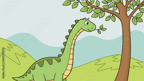 Dinosaur eating leaves from tree