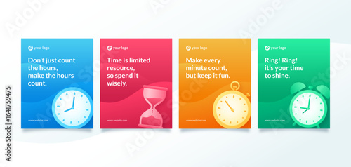 Gradient Time Management Instagram Feed Template with Icon Illustration