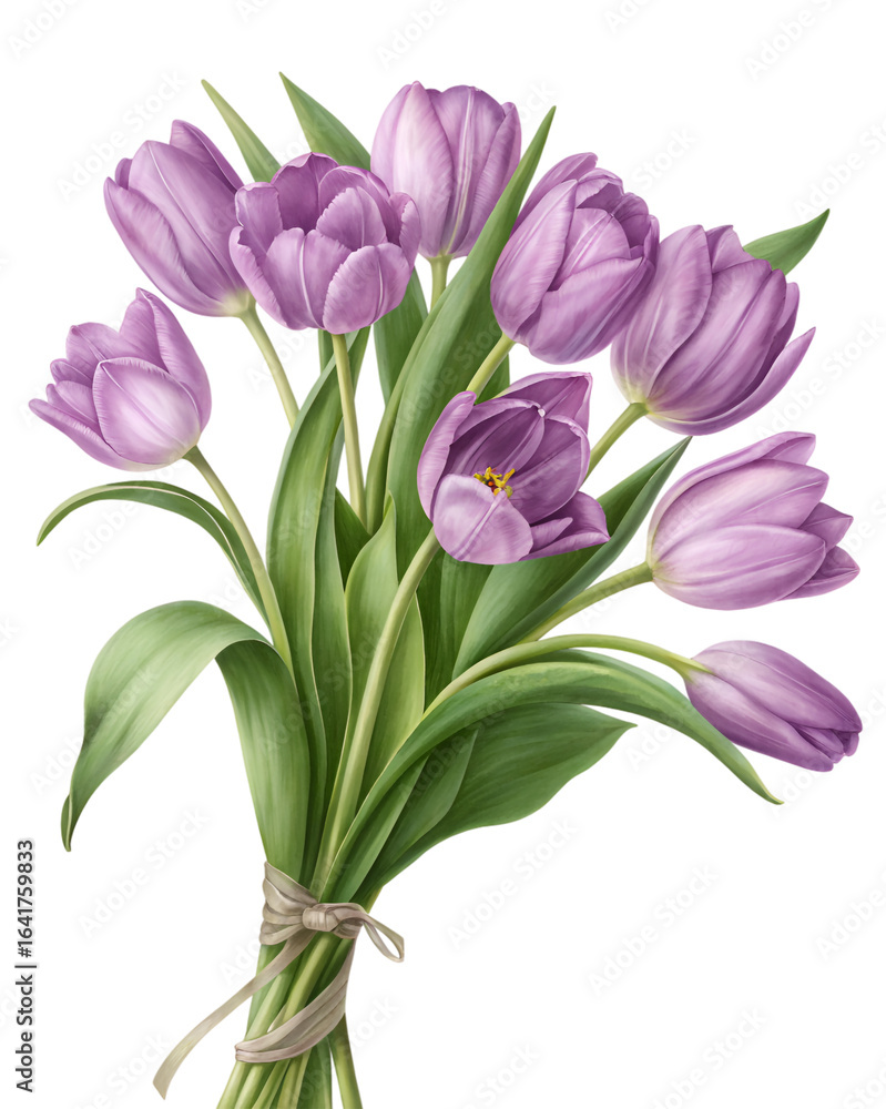 Fototapeta premium bouquet of purple tulips isolated on transparent background