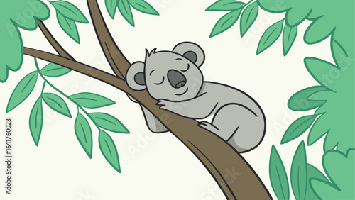 Koala sleeping on tree branch