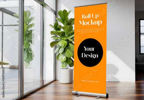 Roll Up Banner Mockup in Modern Interior