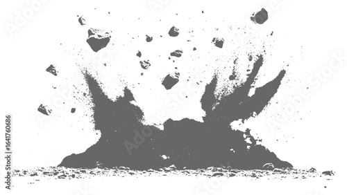 Ground Burst with Flying Rock Fragments Creating a Powerful and Destructive Visual Effect