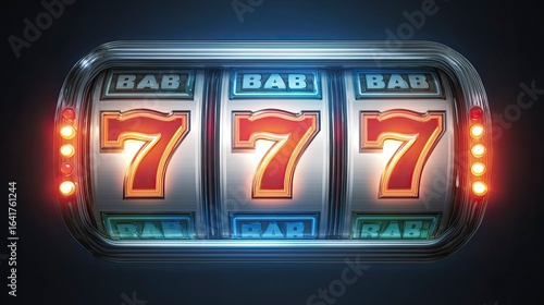 A slot machine showing three sevens in a casino, creating a bright and exciting moment of winning