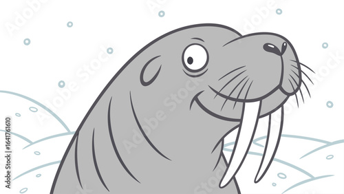 Cartoon walrus head with tusks