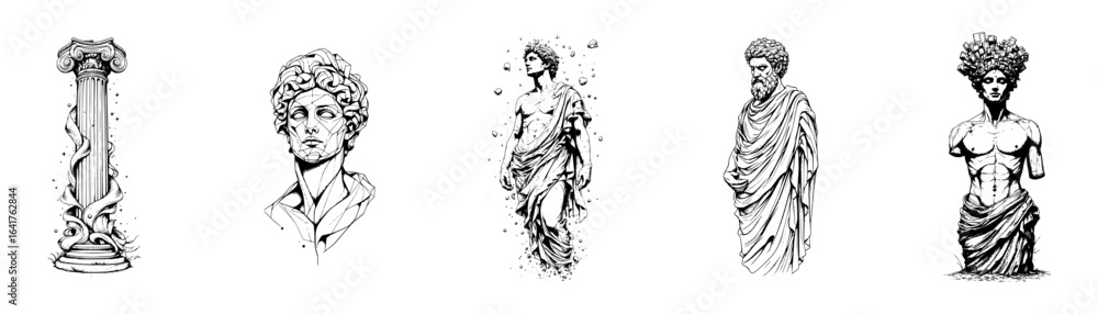 Obraz premium Minimalist Surrealist Greek Ancient Statue Vector Illustration Set
