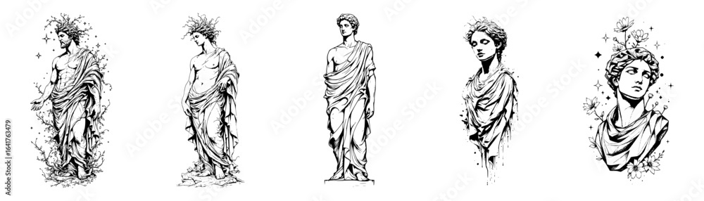 Fototapeta premium Minimalist Surrealist Greek Ancient Statue Vector Illustration Set