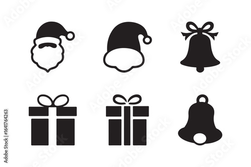 Christmas icons featuring santa claus gifts and bells