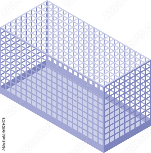 Isometric view of a simple, empty metal cage, potentially used for animal transport or containment