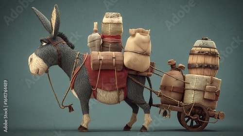 animation of a donkey carrying goods