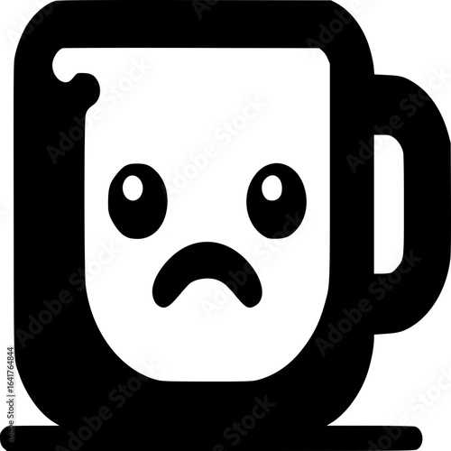 Sad Mug: A simplistic and expressive illustration depicts a cartoon mug with a melancholic expression