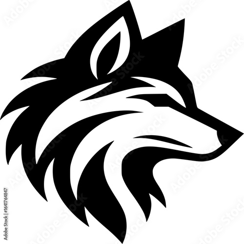 Wolf Head Silhouette: A minimalist and elegant black and white silhouette of a wolf's head, showcasing the animal's piercing gaze and proud profile.