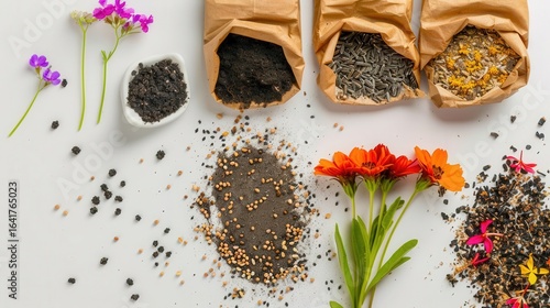 Spring seed bomb kit isolated on transparent background clay compost wildflower seeds