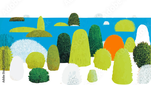Isolate, vector children's illustration, landscapes of trees, mountains and clouds for decorating children's web design, creative style Freaks, vector graphics for sites, landing pages, advertising, w