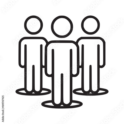 Illustration of three stick figure people standing in a group on a white background simple design
