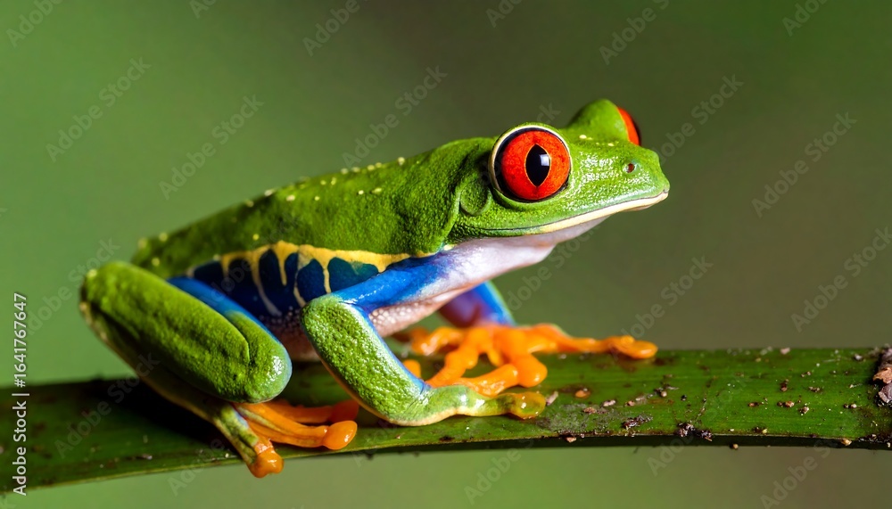 Naklejka premium Vibrant frog on leaf