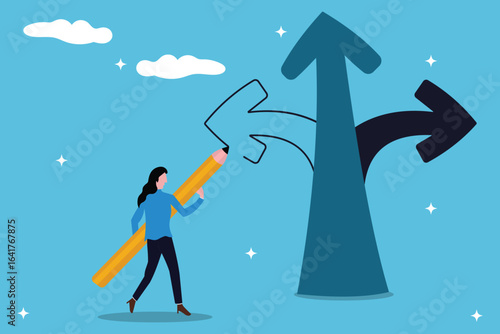 Change direction or career path for best opportunity, Career decision, decide or progress options for career growth concept, choice or alternative way to progress concept, Business man daw new way.