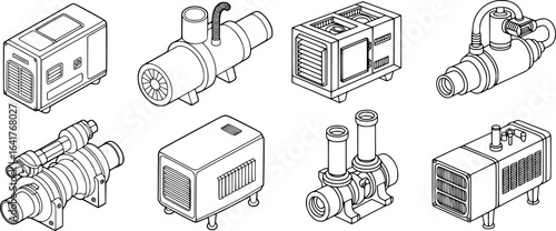 Format: Title: Industrial equipment components technical illustration vector