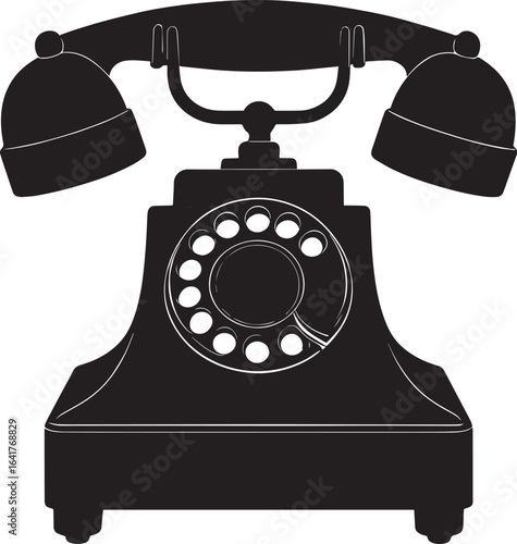 Classic Landline Phone Silhouette in Black | Retro Telephone Icon