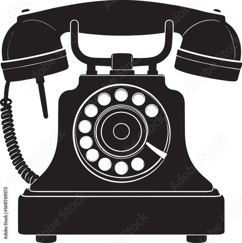 Classic Landline Phone Silhouette in Black | Retro Telephone Icon