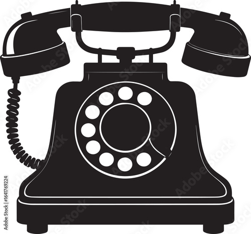 Classic Landline Phone Silhouette in Black | Retro Telephone Icon