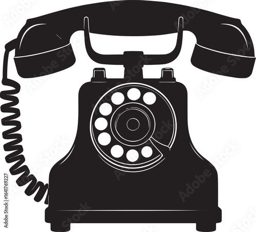 Classic Landline Phone Silhouette in Black | Retro Telephone Icon