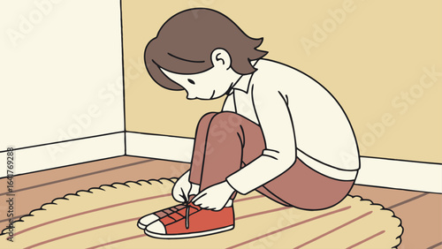 Kid tying shoes