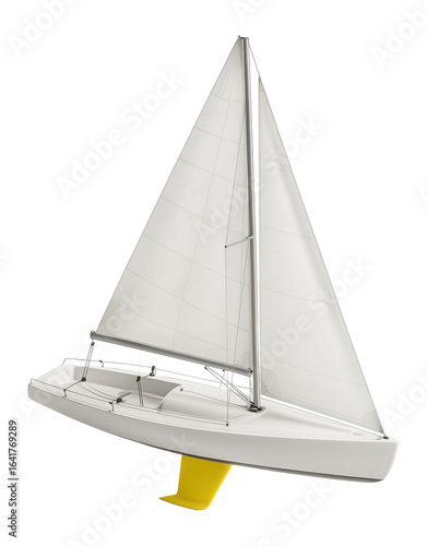 Training sloop with a triangular mainsail and a yellow keel
