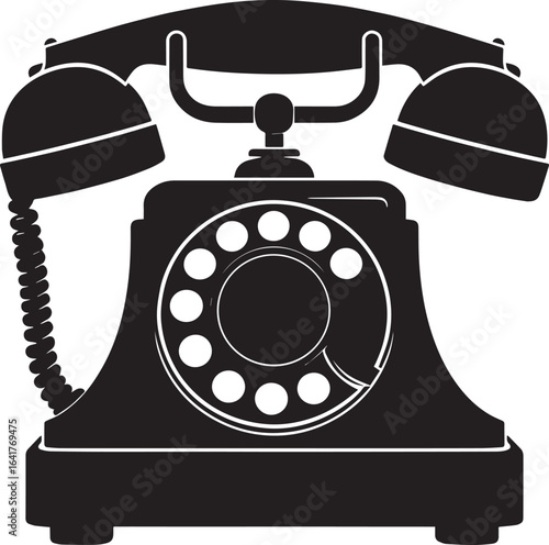 Classic Landline Phone Silhouette in Black | Retro Telephone Icon