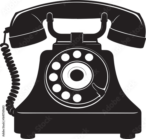 Classic Landline Phone Silhouette in Black | Retro Telephone Icon