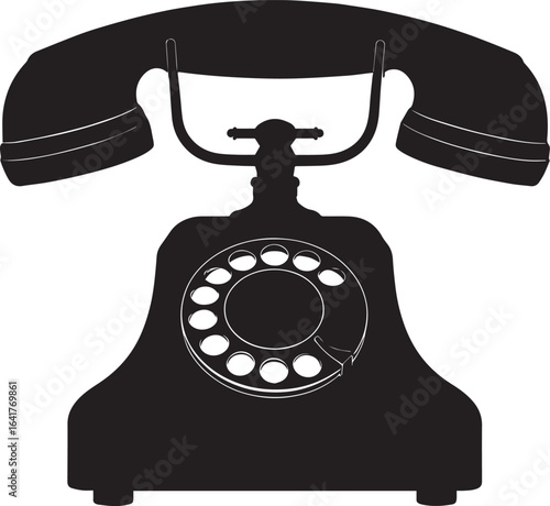 Classic Landline Phone Silhouette in Black | Retro Telephone Icon