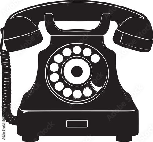 Classic Landline Phone Silhouette in Black | Retro Telephone Icon