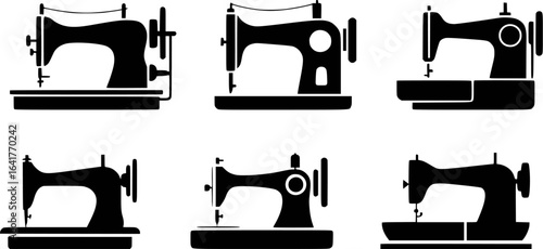 Vintage sewing machine silhouettes retro illustration
