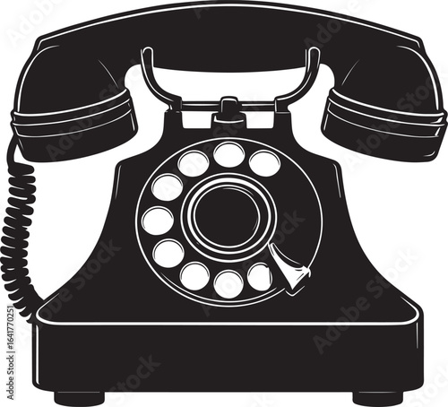 Classic Landline Phone Silhouette in Black | Retro Telephone Icon