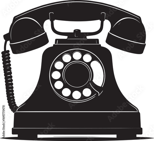 Classic Landline Phone Silhouette in Black | Retro Telephone Icon