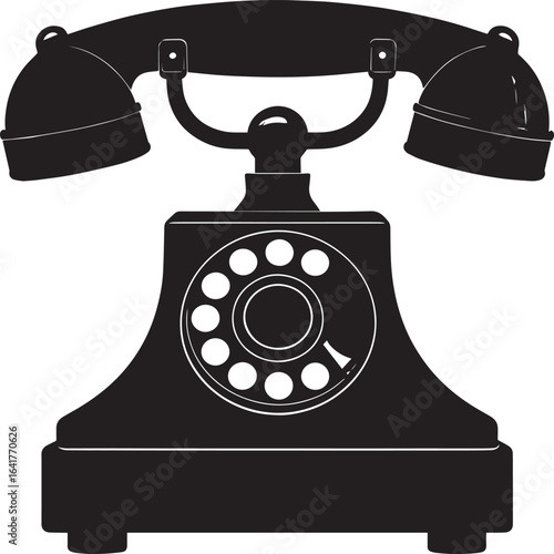 Classic Landline Phone Silhouette in Black | Retro Telephone Icon