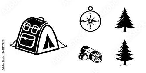 Camping elements vector icons 