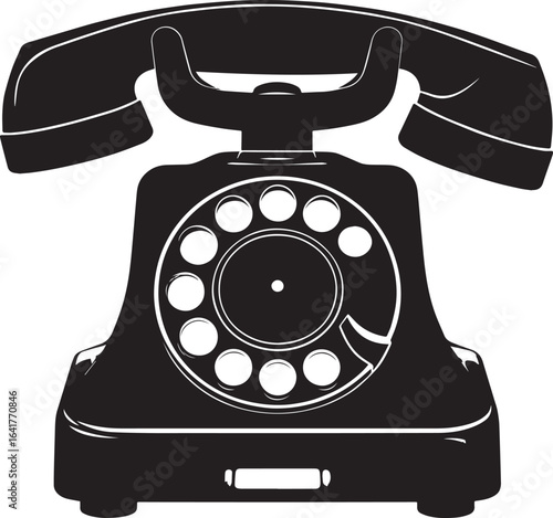 Classic Landline Phone Silhouette in Black | Retro Telephone Icon