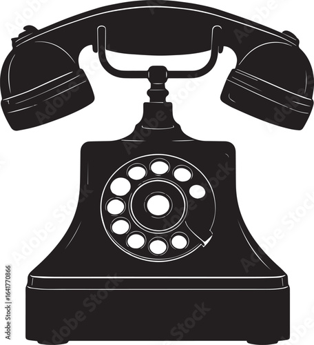 Classic Landline Phone Silhouette in Black | Retro Telephone Icon